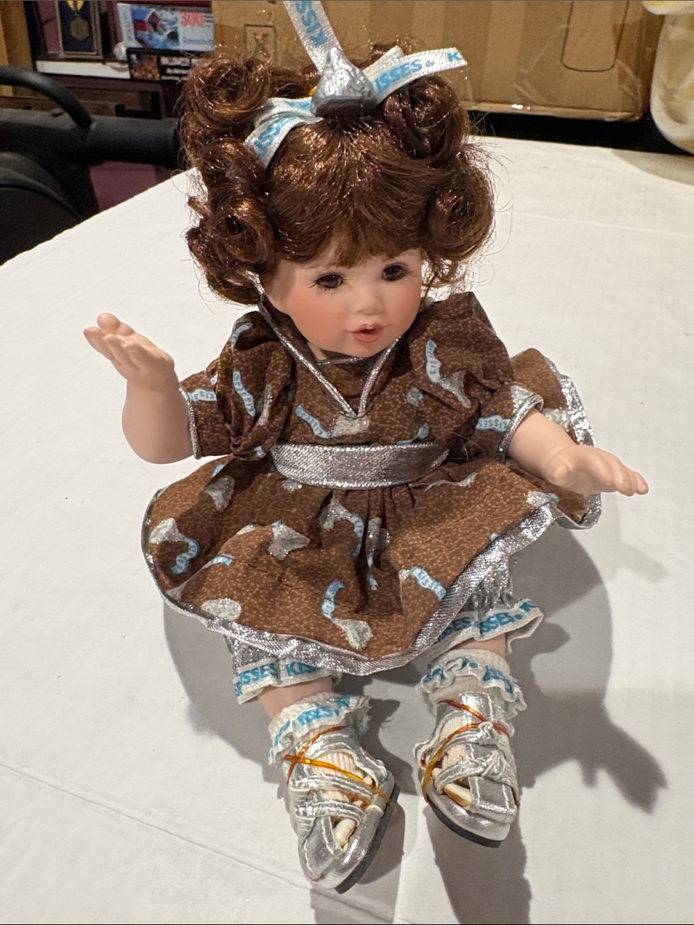 Hershey kiss Porcelain Doll with Silver Trim